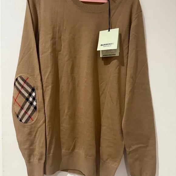Burberry Crewneck Sweater with Plaid Elbow Patches